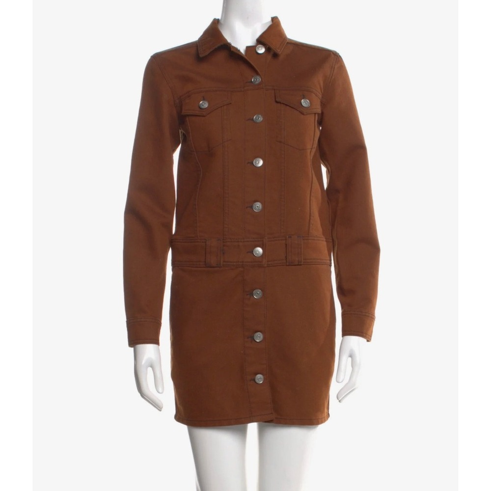 Ganni Denim Button Front Mini Dress in Tobacco Brown s 40 (US L)